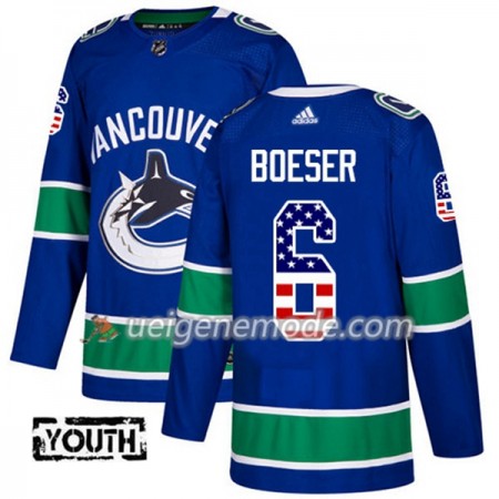 Kinder Eishockey Vancouver Canucks Trikot Brock Boeser 6 Adidas 2017-2018 Blue USA Flag Fashion Authentic